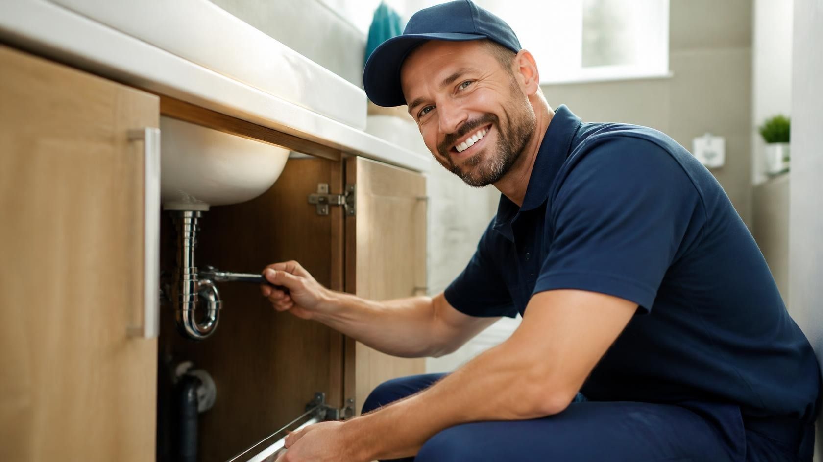 Plumber servicing a water heater and explaining the repair to a homeowner